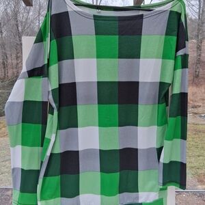 Source Unknown Green and Black Checkered Long Sleeve Top